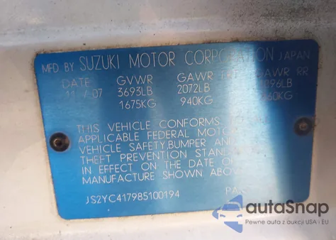 2008 Suzuki Sx4 Sport Touring 2 из США, поврежденный, VIN JS2YC417985100194